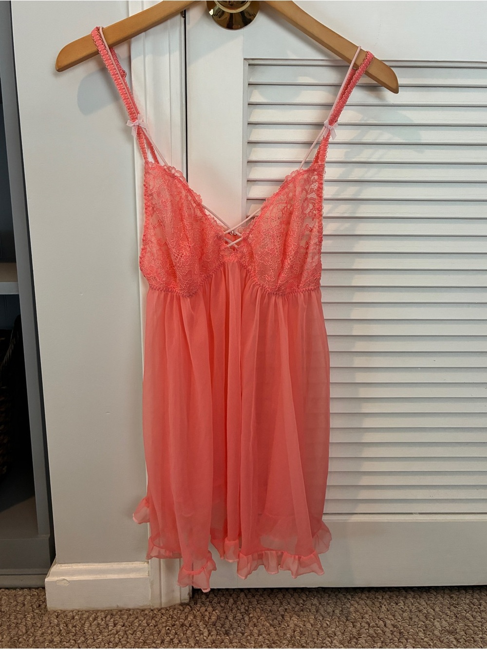 Victoria’s Secret Coral Lace Bow Lingerie Dress Coquette Feminine Fairy Size L